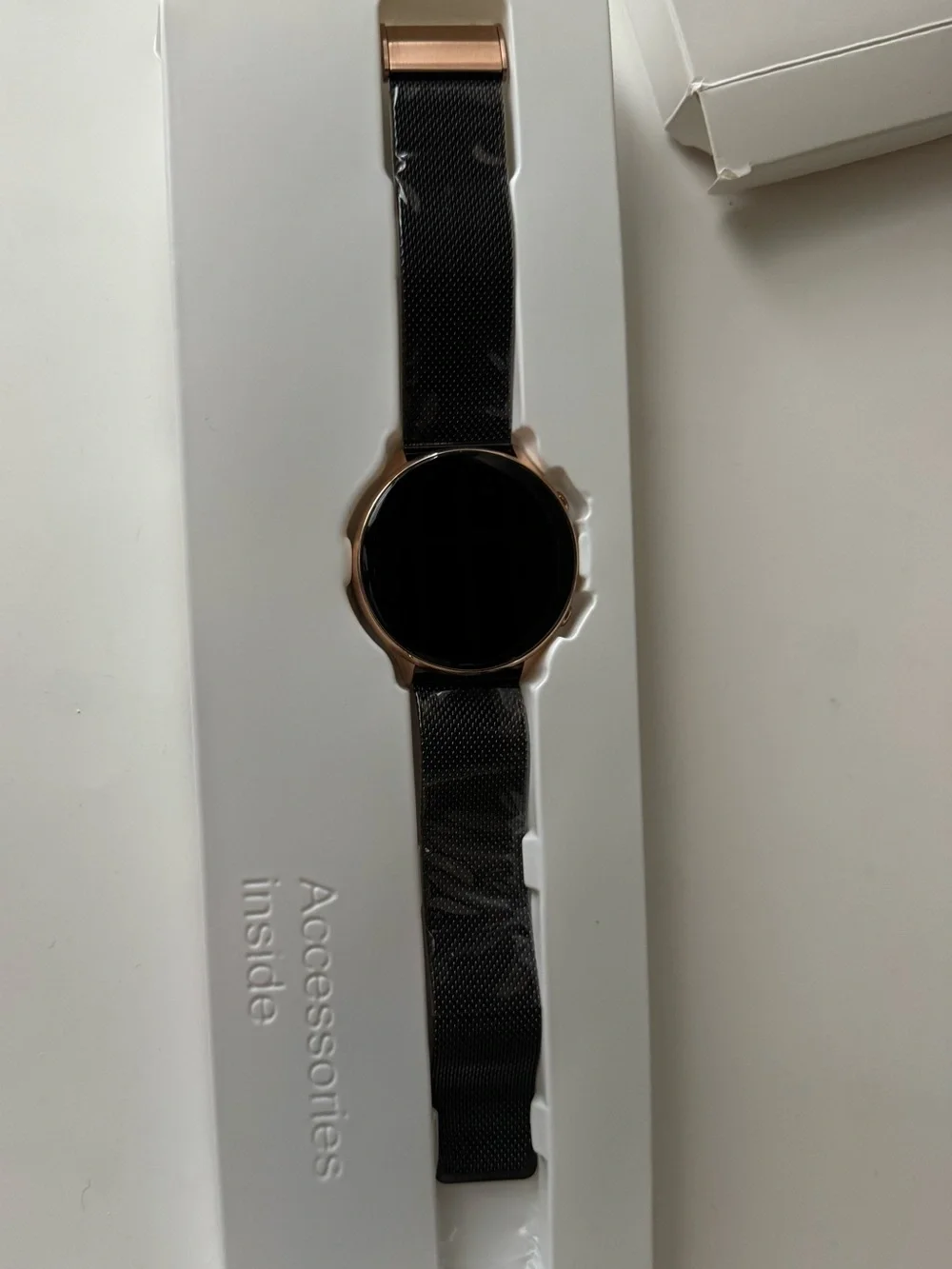 Rose Gold Case Black Mesh Band Smartwatch